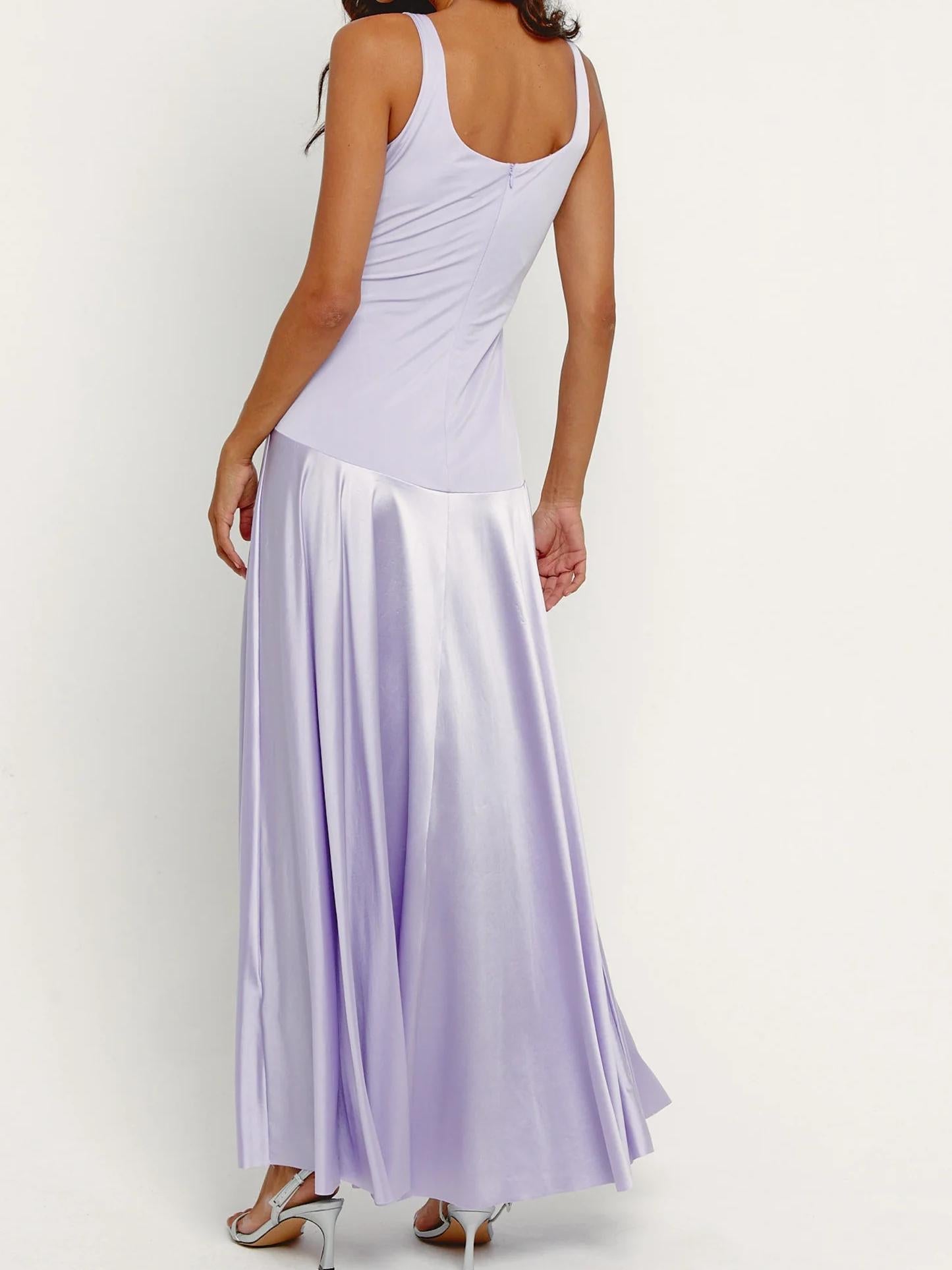 Lilac Curved Drop Waist Maxi Dress