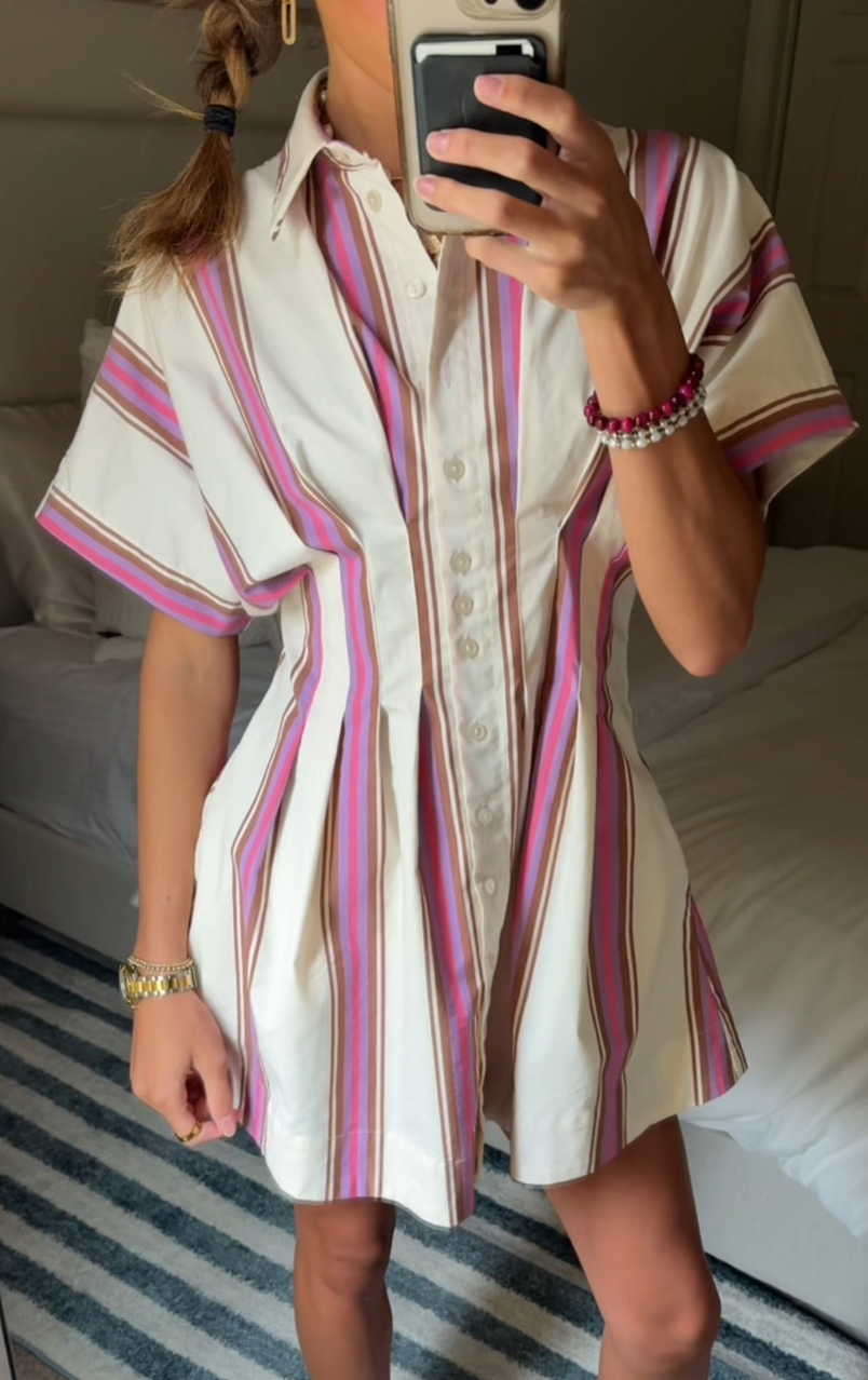 Striped Button-Down Mini Shirt Dress