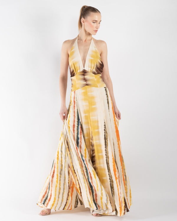 Tie-Dye Print Halter Backless Maxi Dress