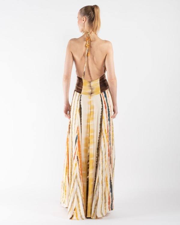 Tie-Dye Print Halter Backless Maxi Dress