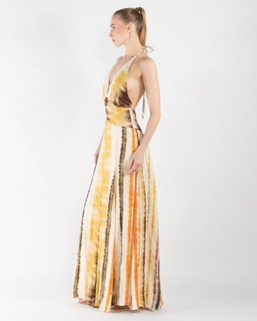 Tie-Dye Print Halter Backless Maxi Dress