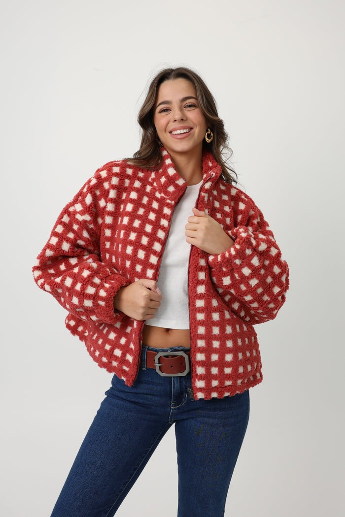 Cozy Checkered Sherpa Zip Jacket