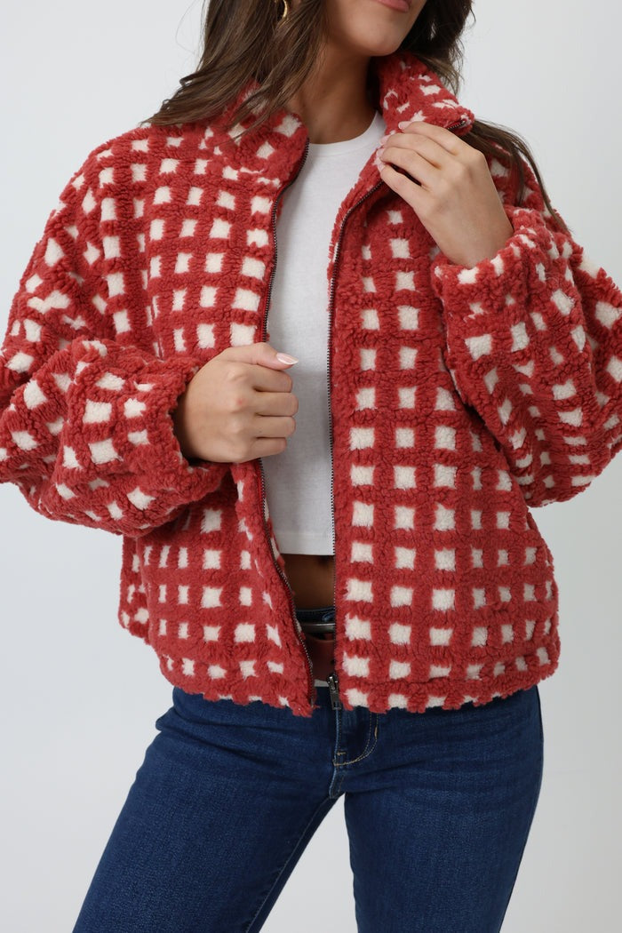 Cozy Checkered Sherpa Zip Jacket