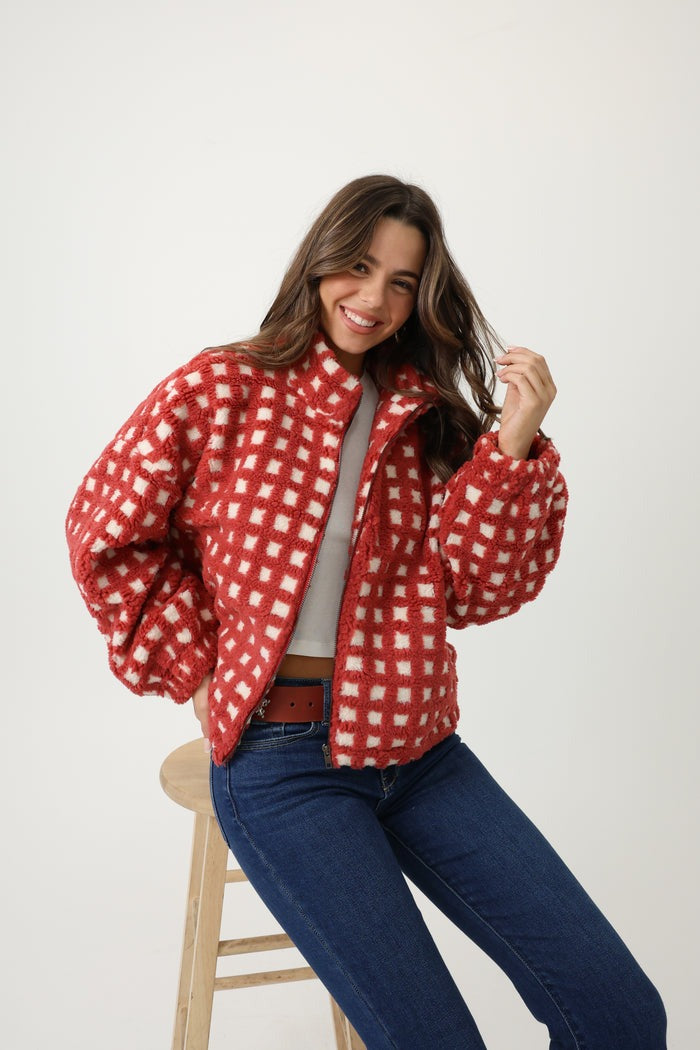 Cozy Checkered Sherpa Zip Jacket