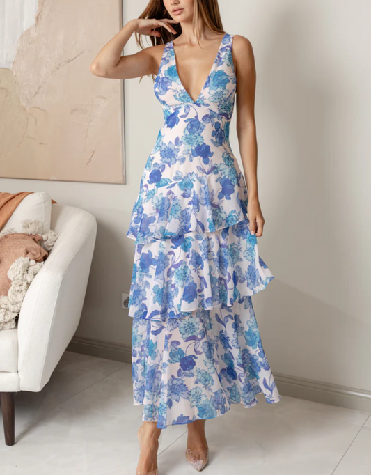 Strappy Back Ruffle Midi Dress