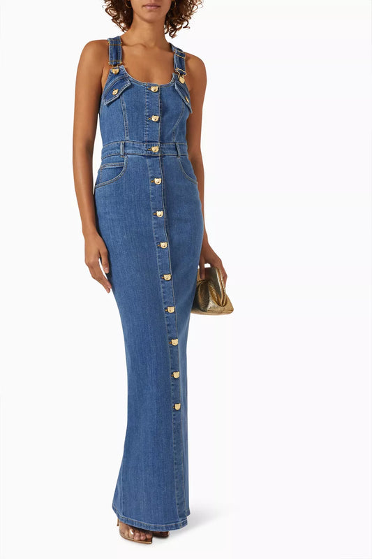 Teddy Buttons Dress in Denim