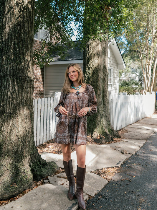 Vintage-Inspired Paisley Relaxed Mini Dress
