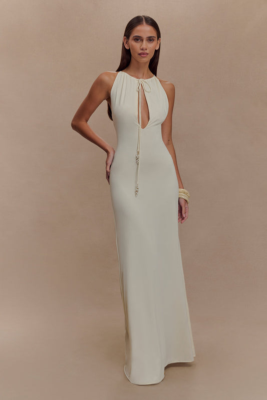 Slinky Maxi Dress With Pearls - Ivory