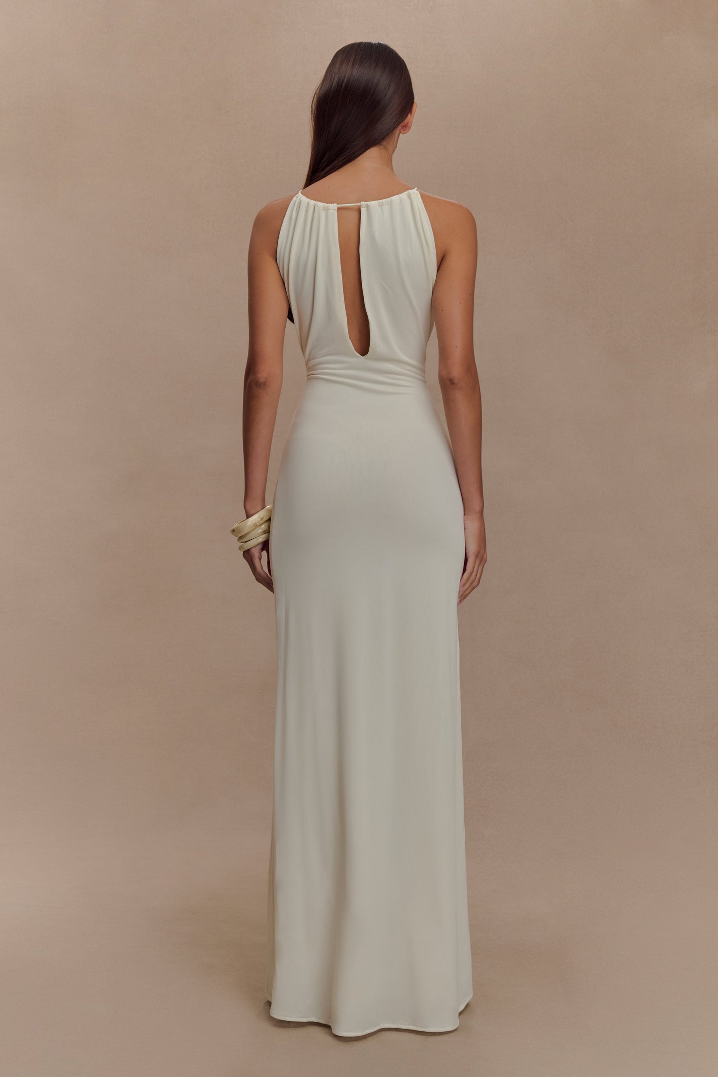 Slinky Maxi Dress With Pearls - Ivory
