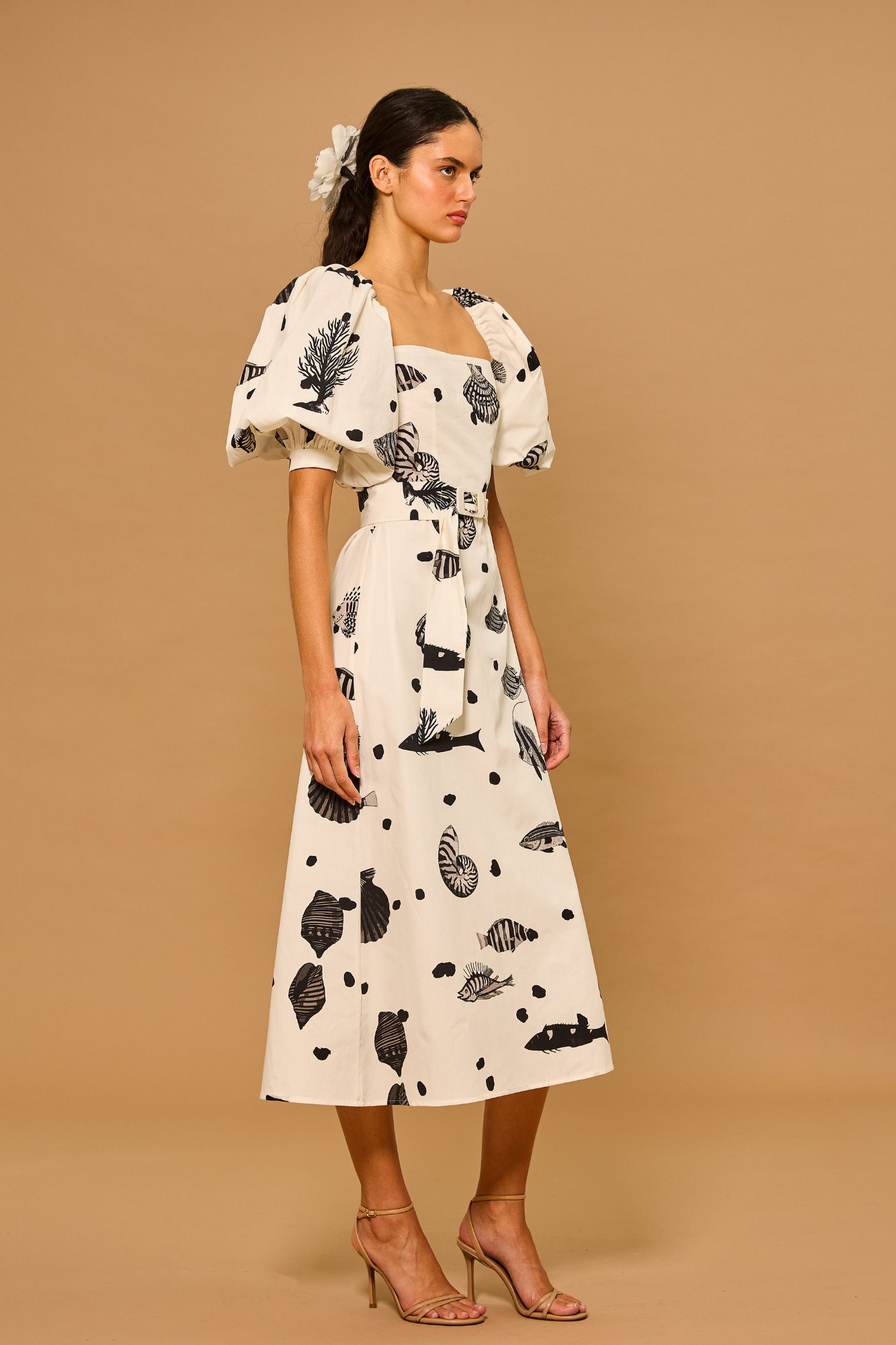 Midnight Tide Puff Sleeve Dress