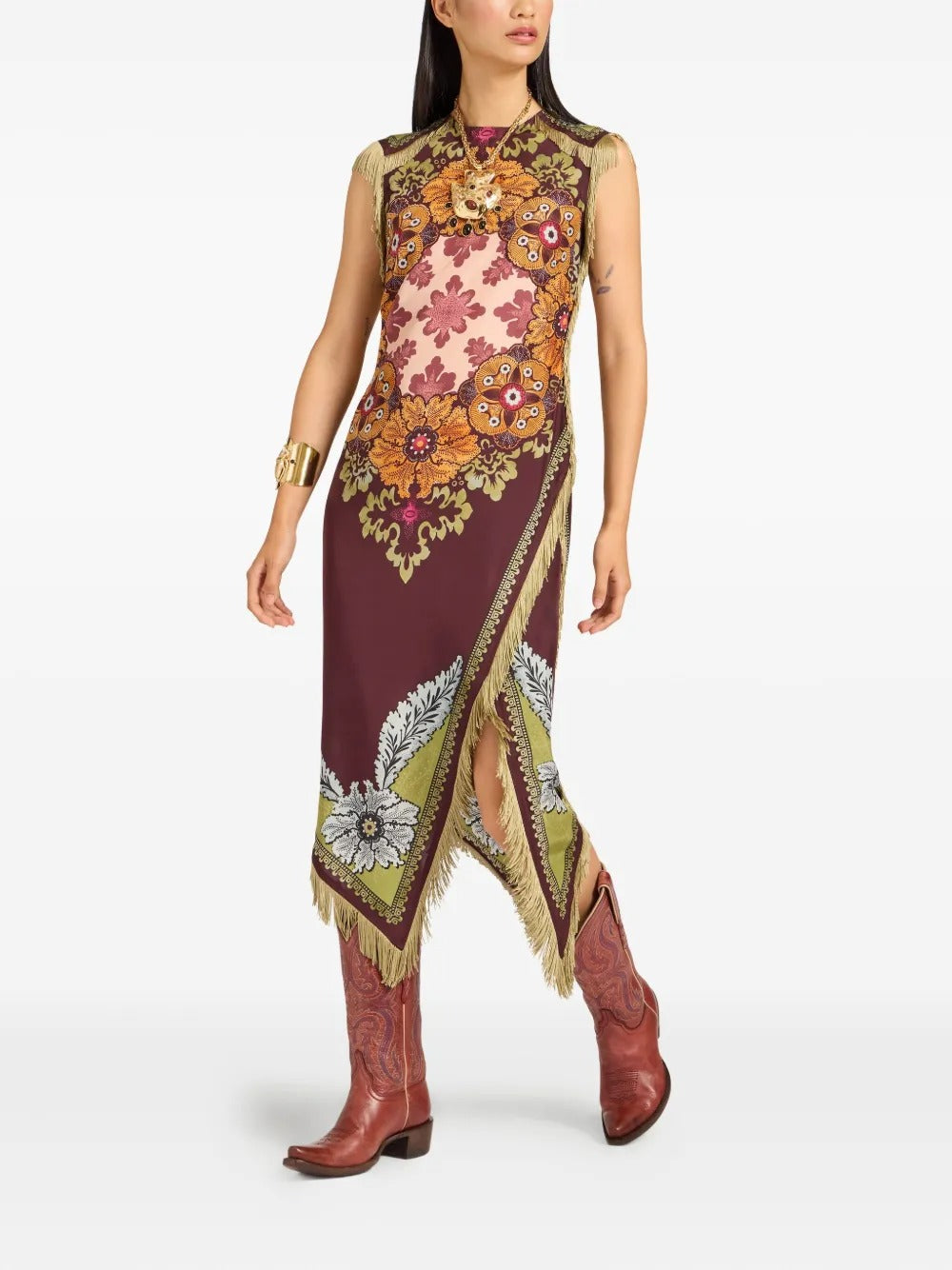 Floral Print Fringed Asymmetrical Everyday Dress