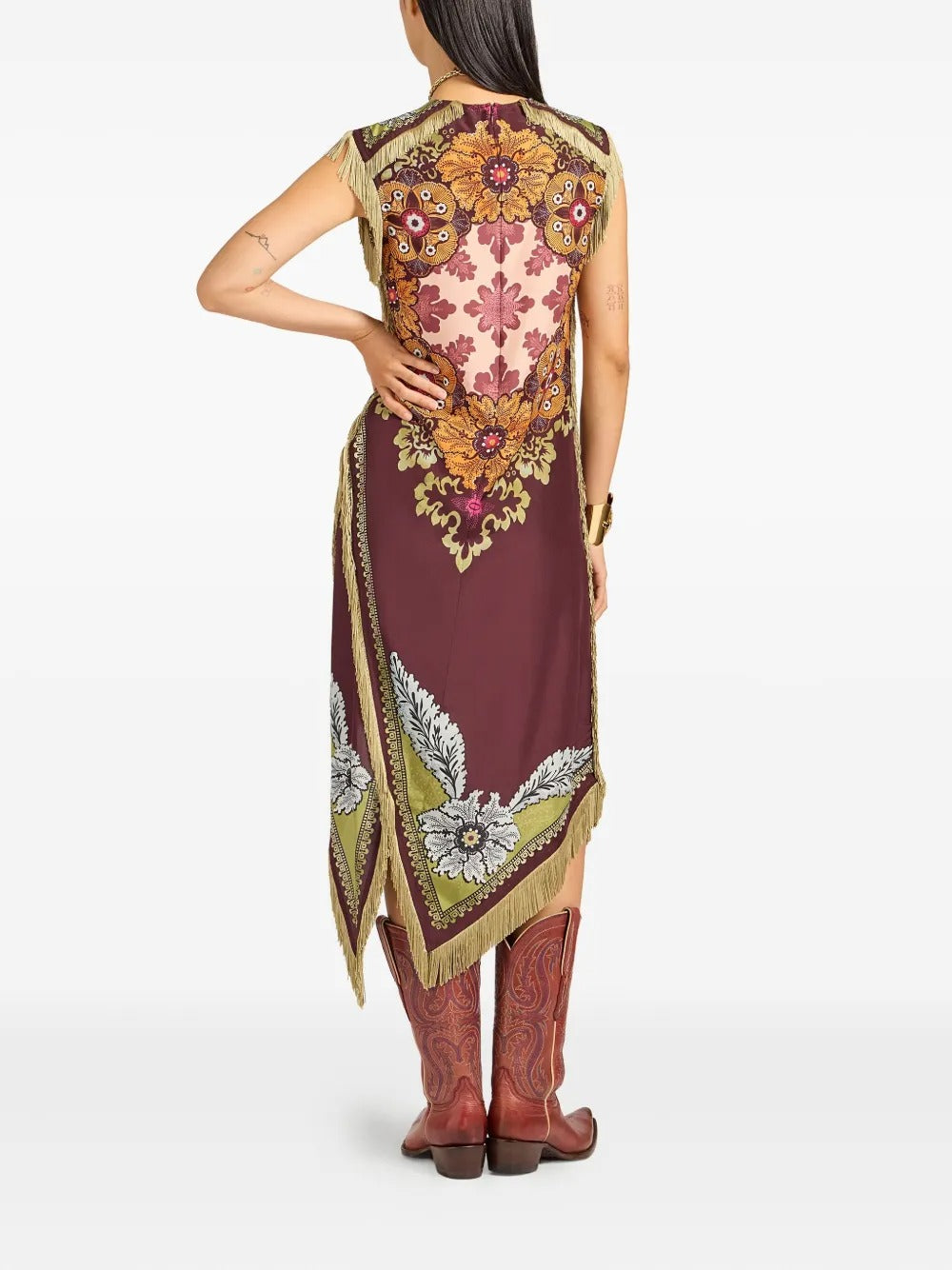 Floral Print Fringed Asymmetrical Everyday Dress