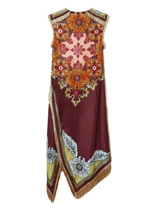 Floral Print Fringed Asymmetrical Everyday Dress