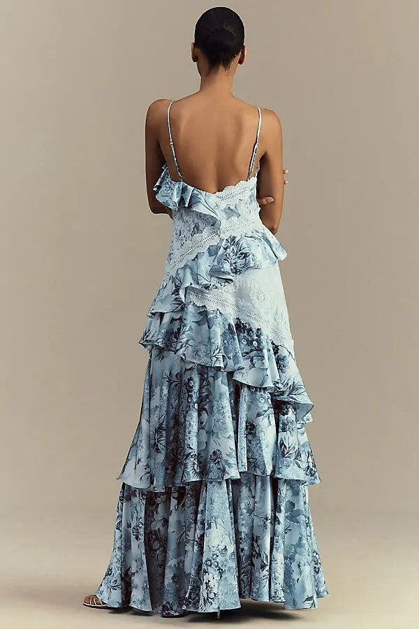 Elora Sleeveless V-Neck Ruffle Lace Maxi Dress