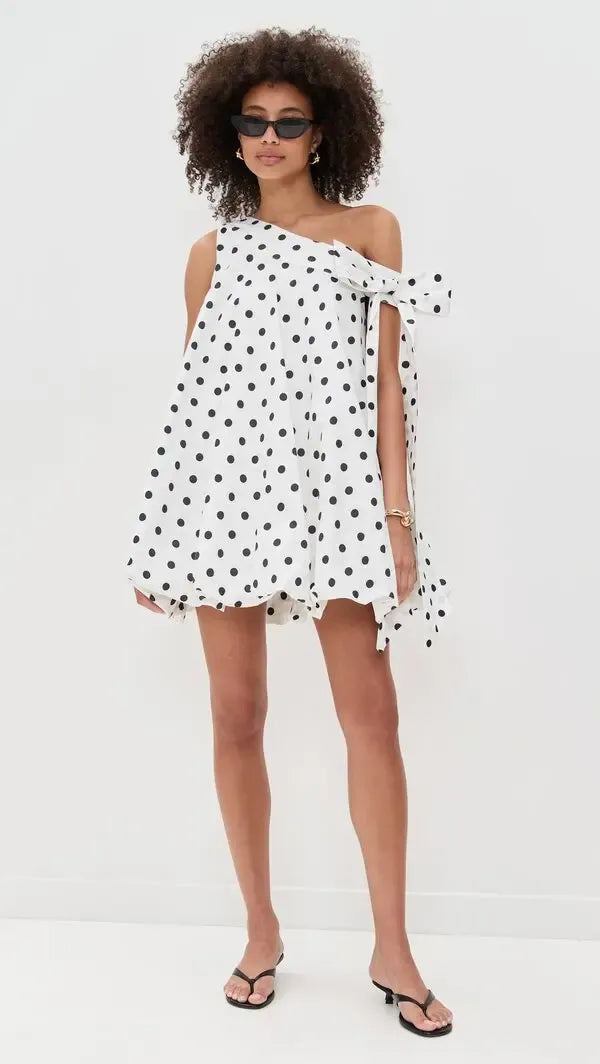 polka-dot bow mini dress