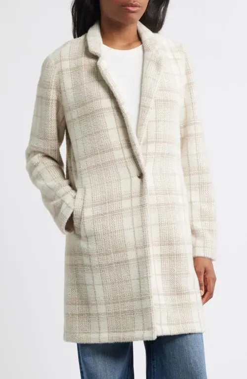 Plaid Coat With Removable Bib Hoodie