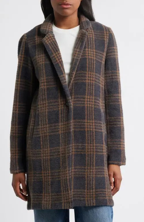 Plaid Coat With Removable Bib Hoodie