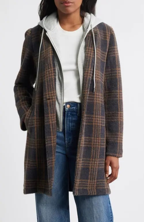 Plaid Coat With Removable Bib Hoodie