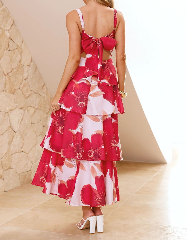 FLOWERING SPLENDOR MAXI DRESS RED