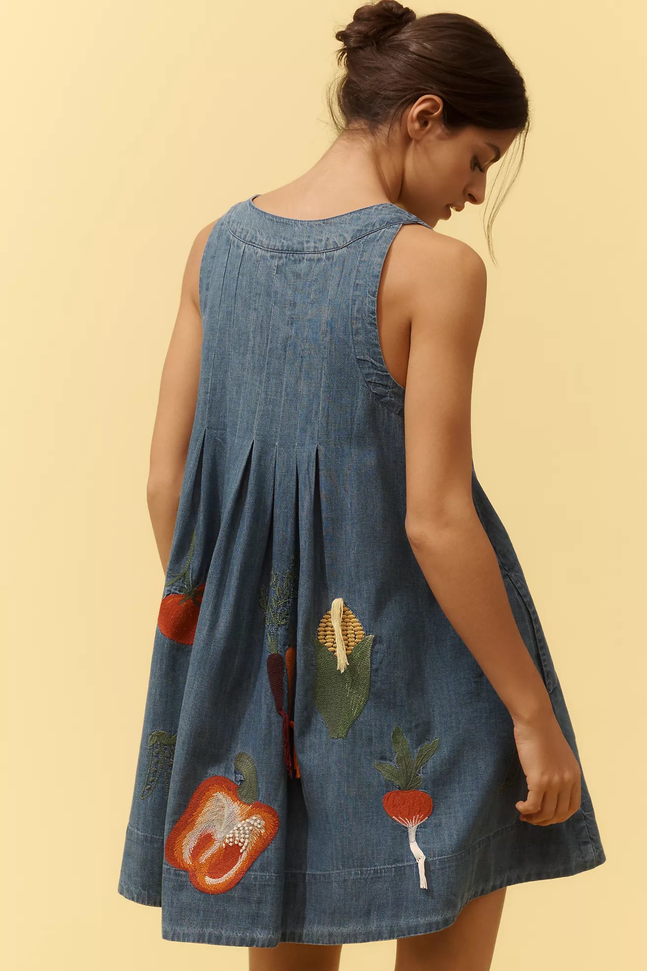 Sleeveless V-Neck Veggie Denim Mini Dress