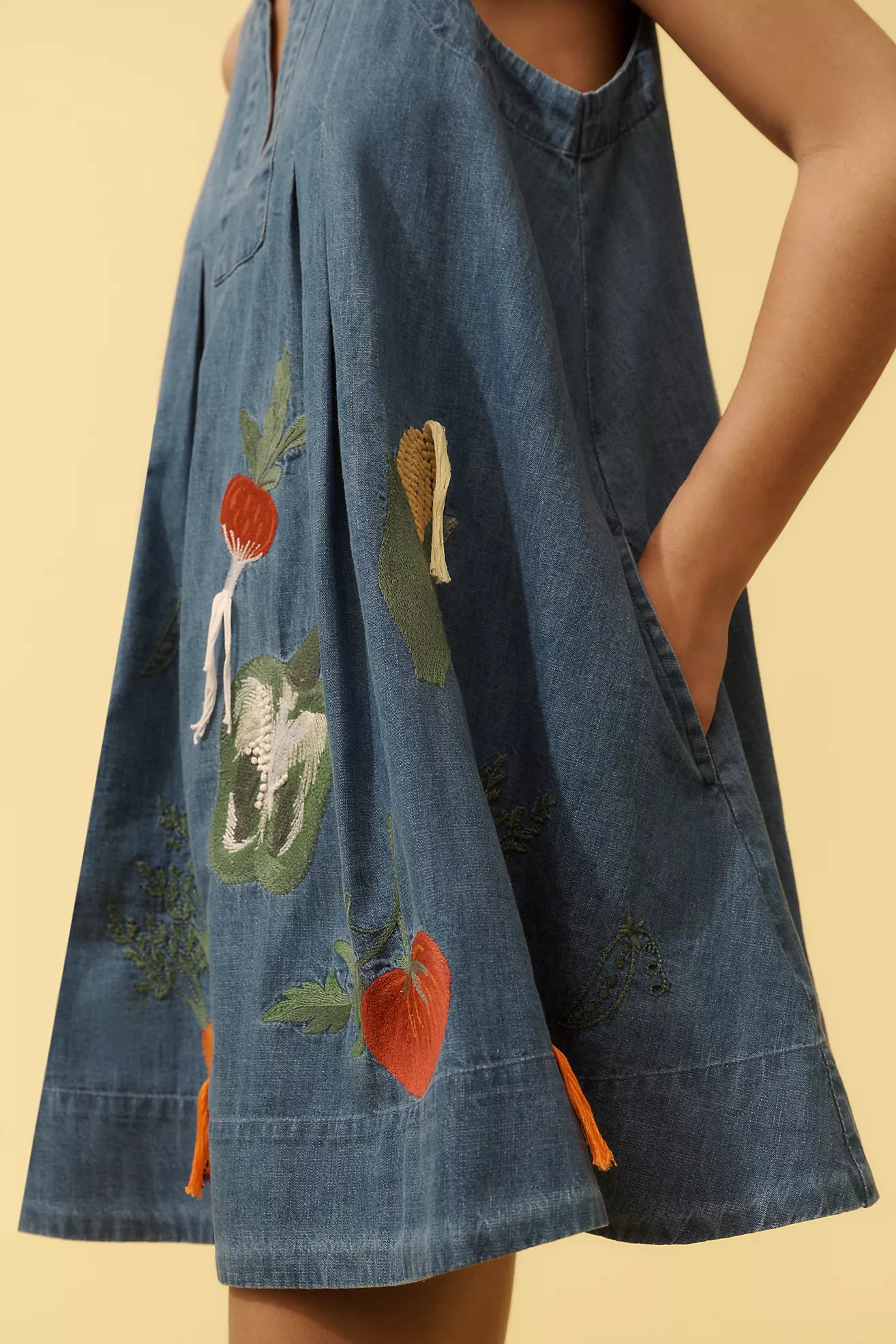 Sleeveless V-Neck Veggie Denim Mini Dress