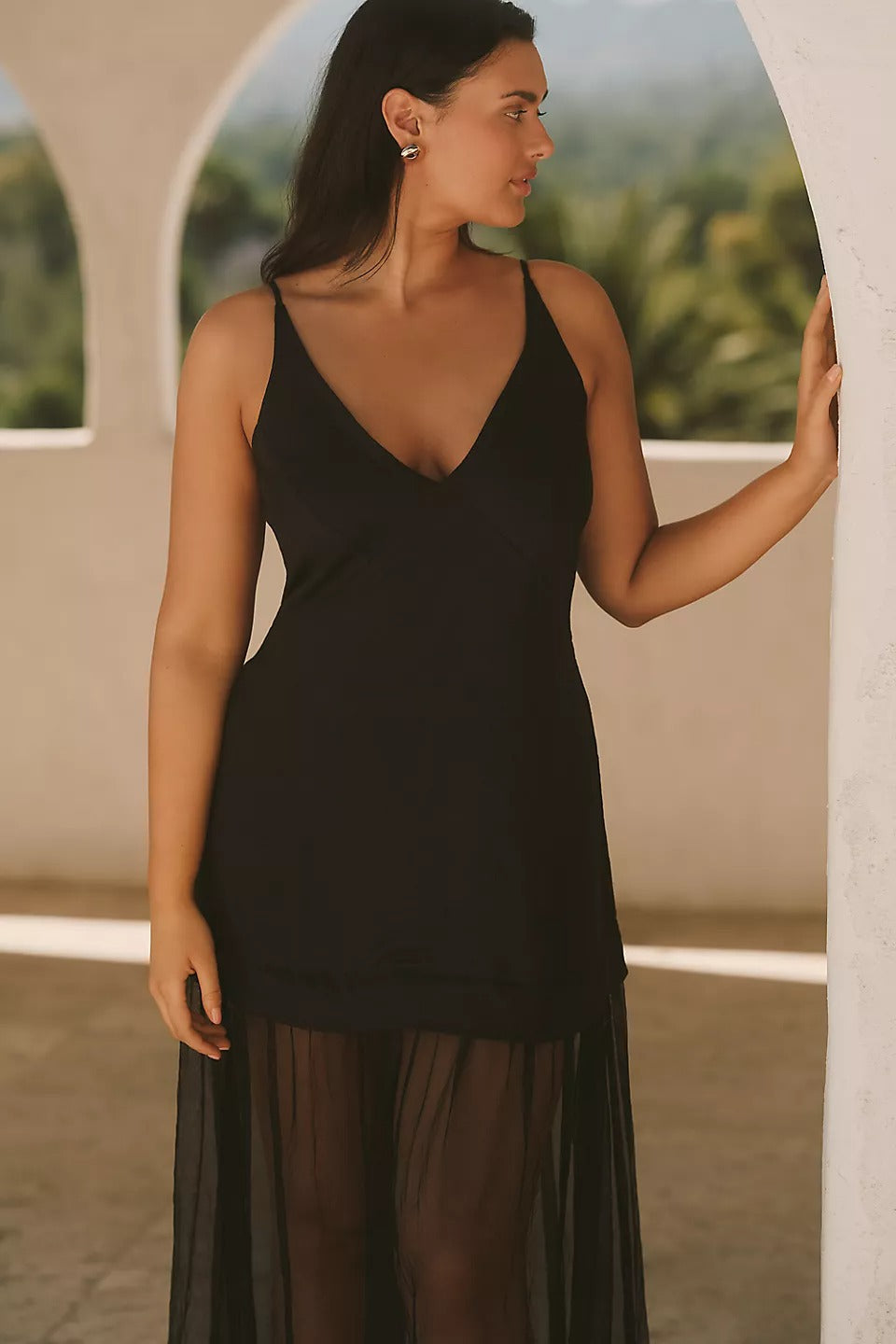 Sleeveless Sheer Linen Maxi Slip Dress