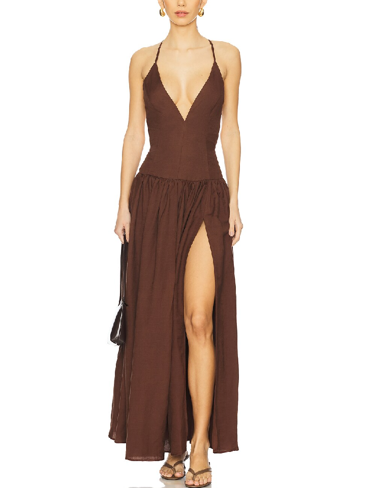 Chocolate Chip Deep V Suspender Dress