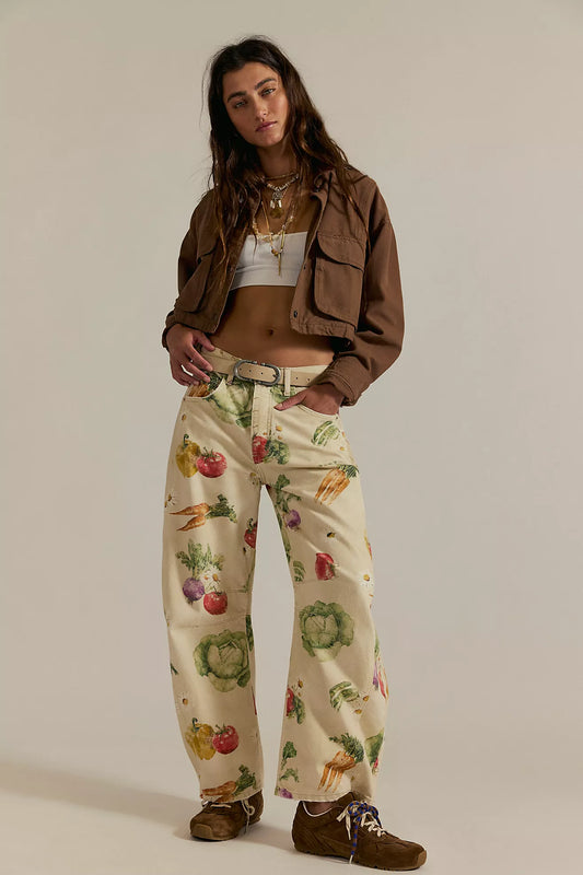 Good Luck Printed Barrel Jeans
