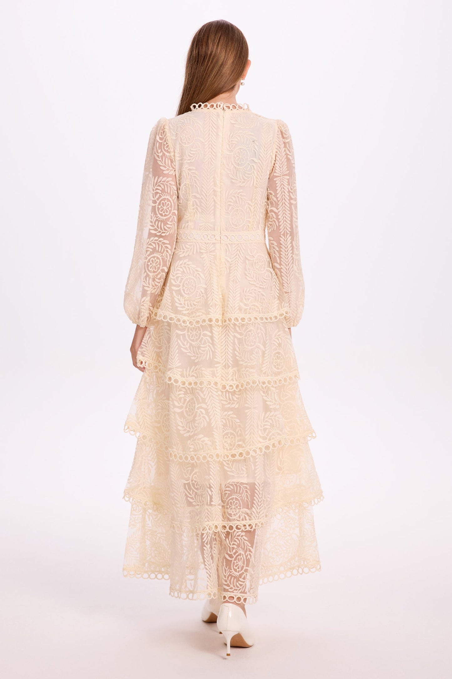 Mesh Ruffle Tiered Layered Maxi Dress