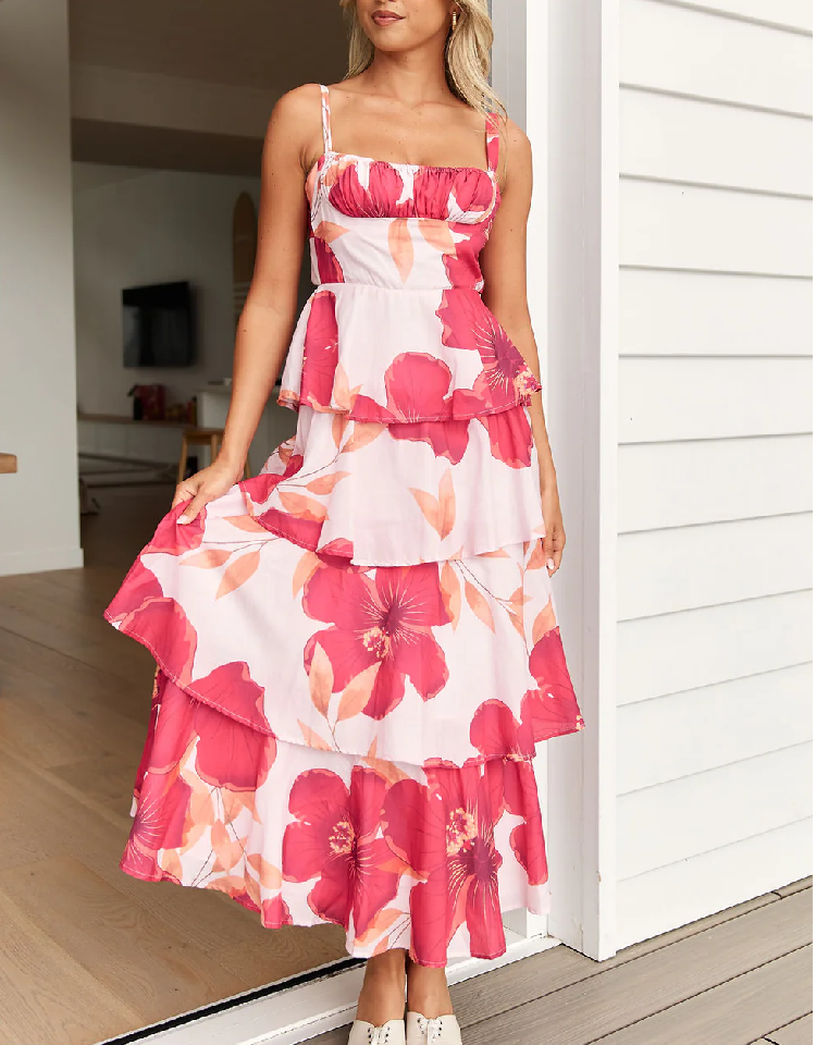 FLOWERING SPLENDOR MAXI DRESS RED