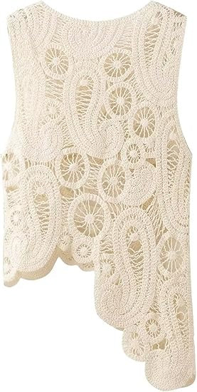 Crew Neck Sleeveless Hollow Out Boho Knit Blouse