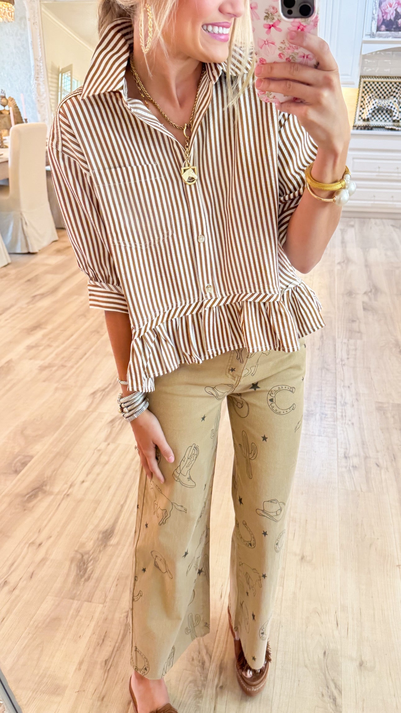 Latte Western Printed Wide Leg Pants