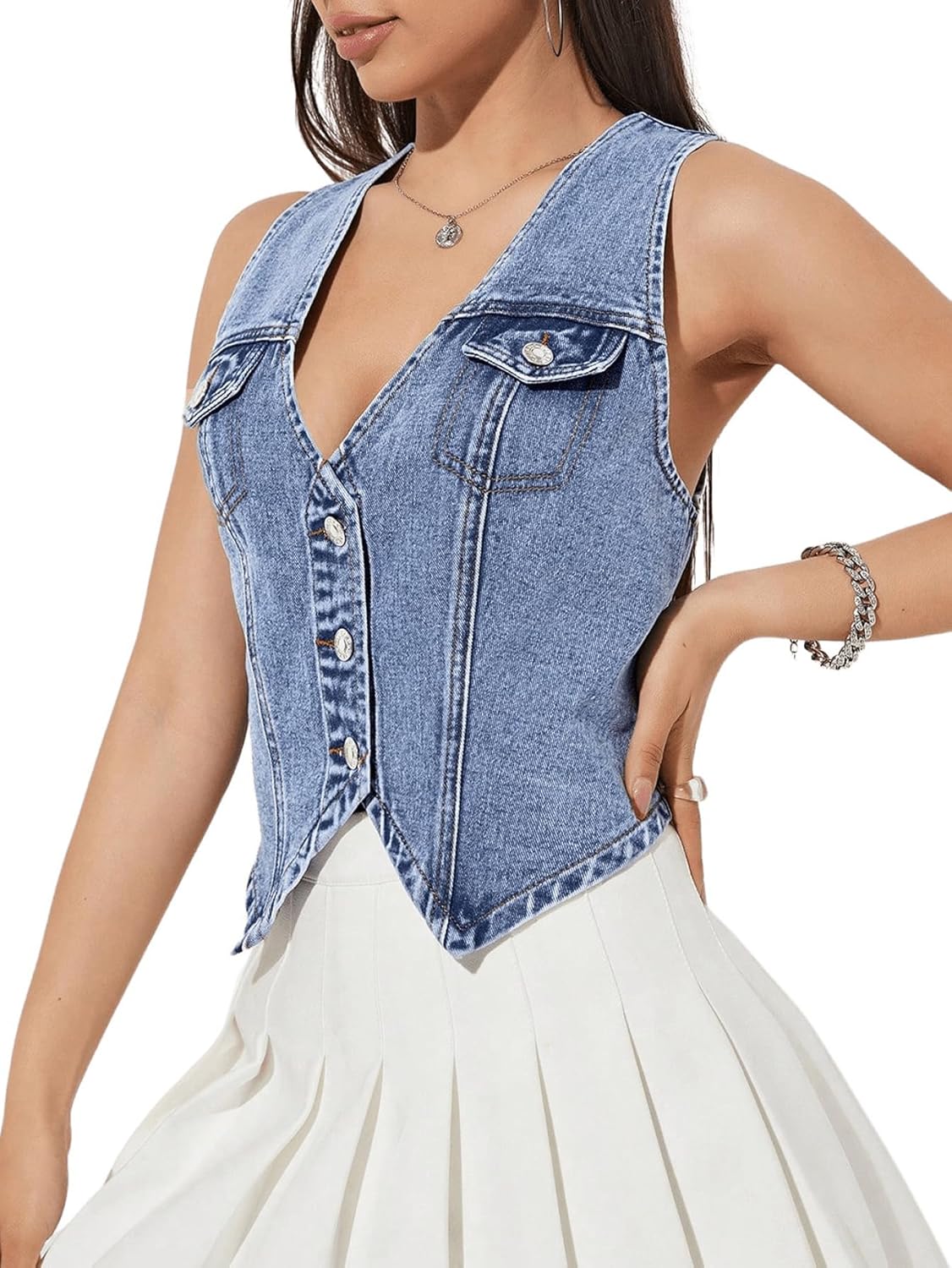 Denim Vest Floral Skirt Set
