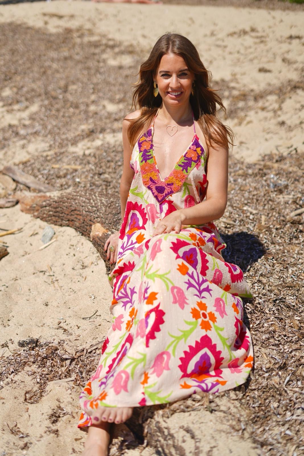 Long open-back floral print dress – Bohemian style