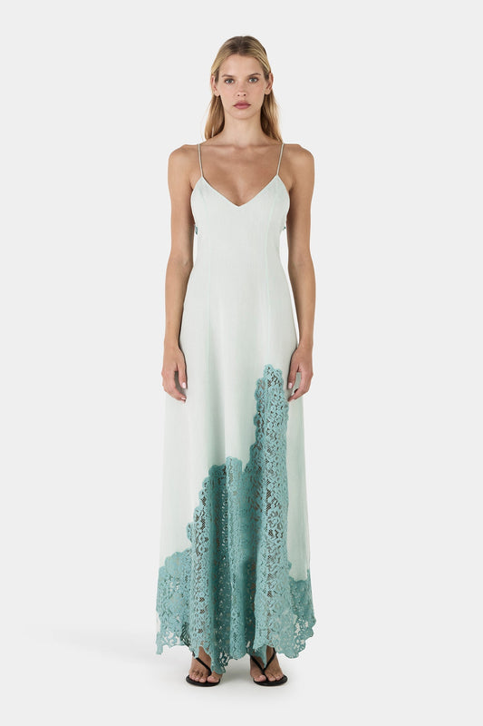 Ocean-Colored Lace Long Dress