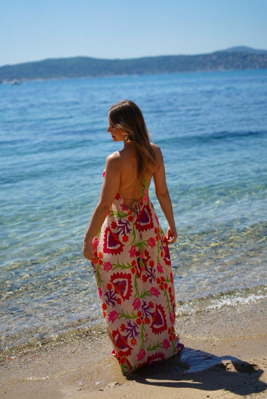 Long open-back floral print dress – Bohemian style