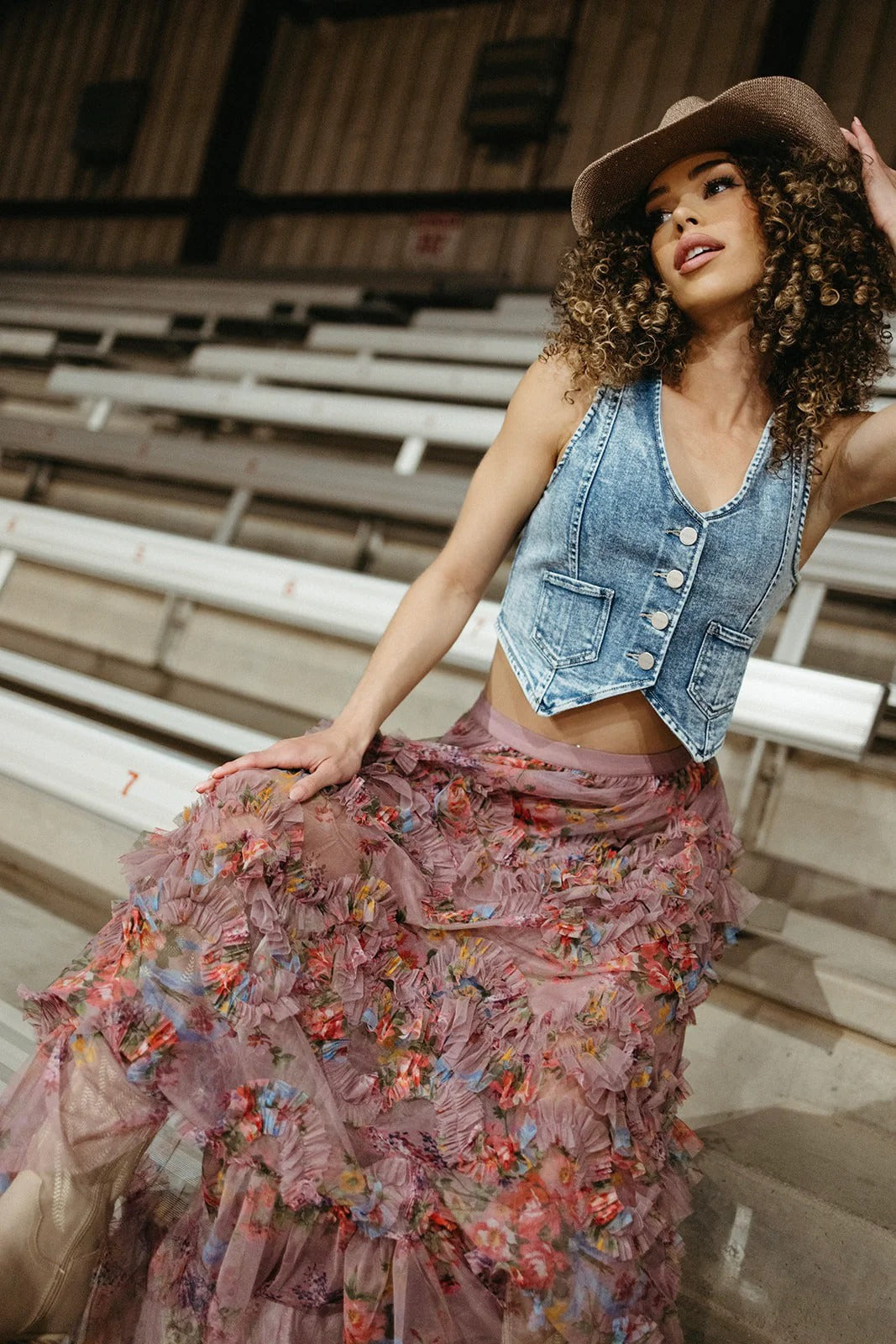 Ruffleit Up Mesh Skirt