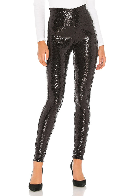 High-Waisted Black Sequin Leggings