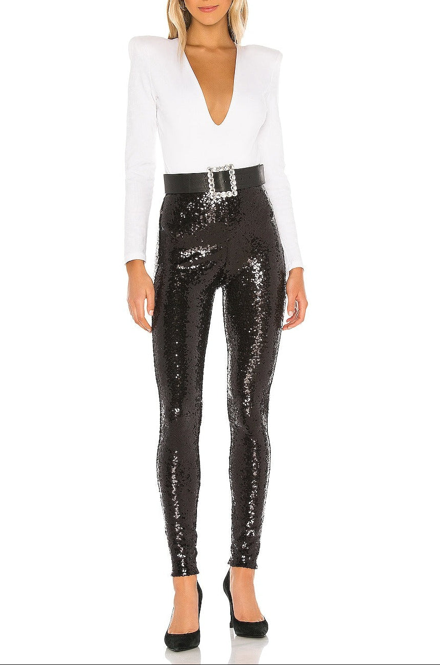High-Waisted Black Sequin Leggings