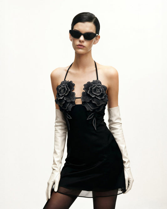 Flower Mini Dress - Black