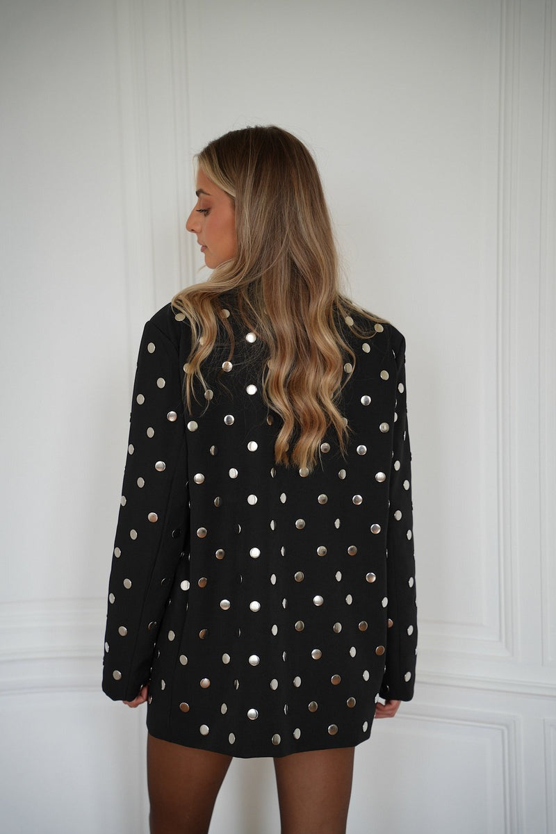 Black Metal-Studded Statement Blazer