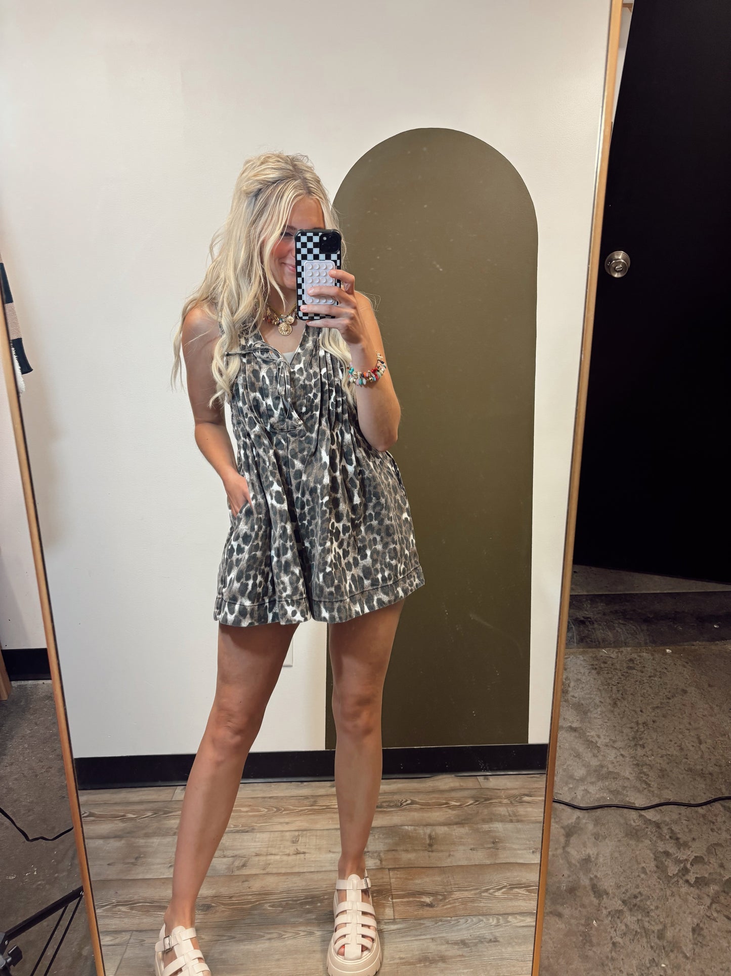 Leopard Print Pleated Jumpsuit