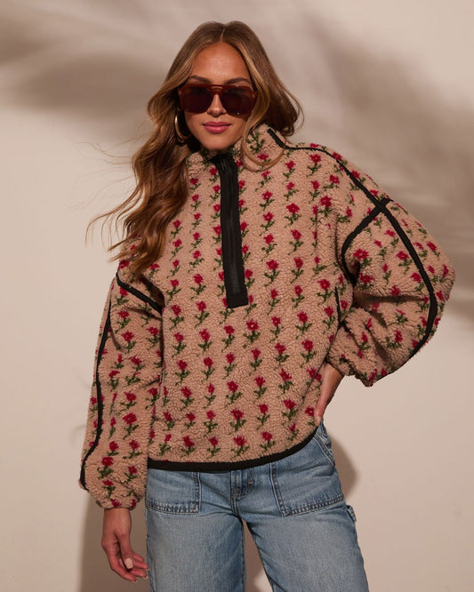 Cozy Rose Print Fleece Pullover