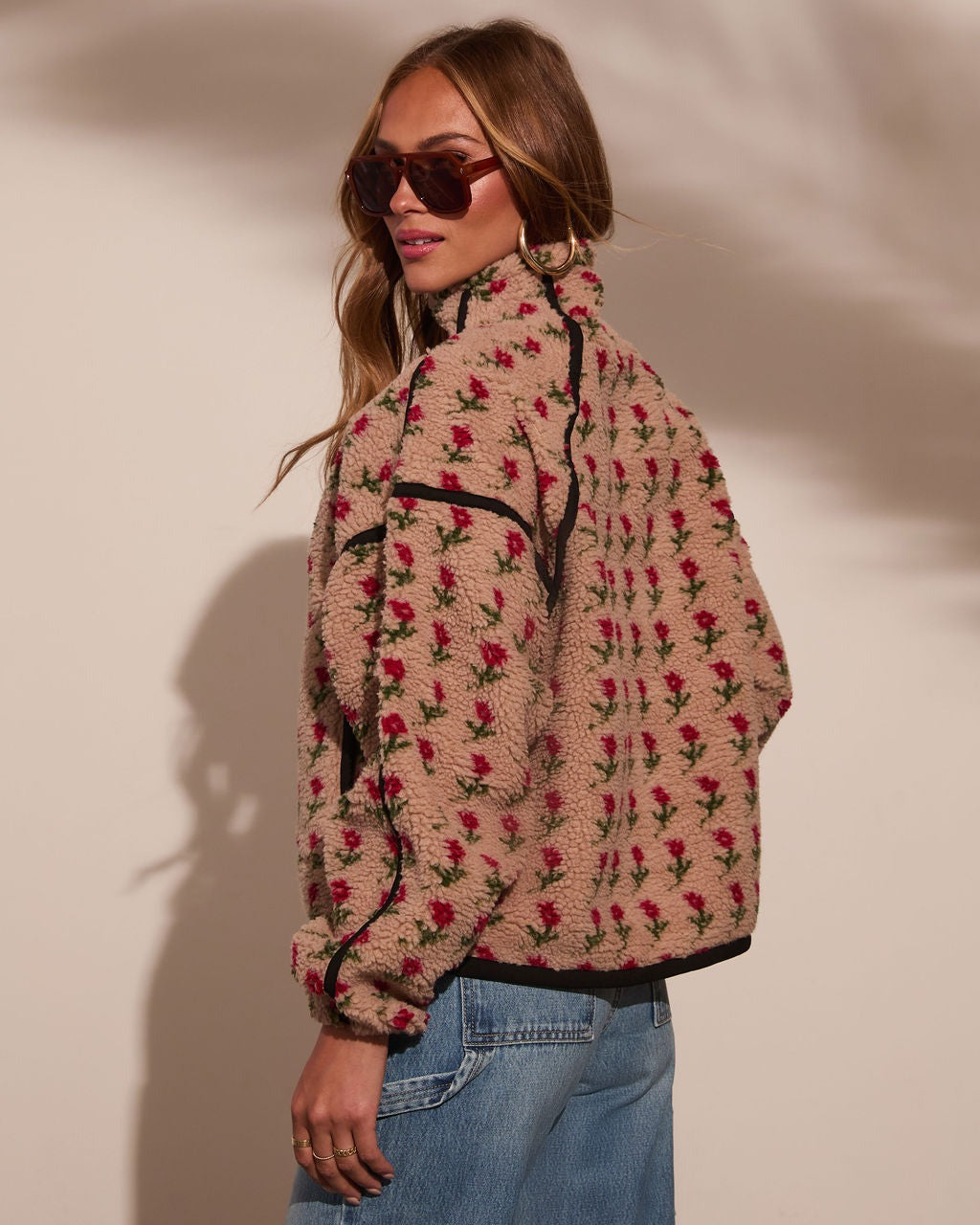 Cozy Rose Print Fleece Pullover