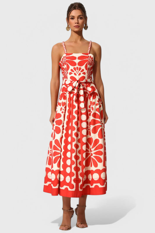 Sleeveless Floral Print Bow Maxi Dress