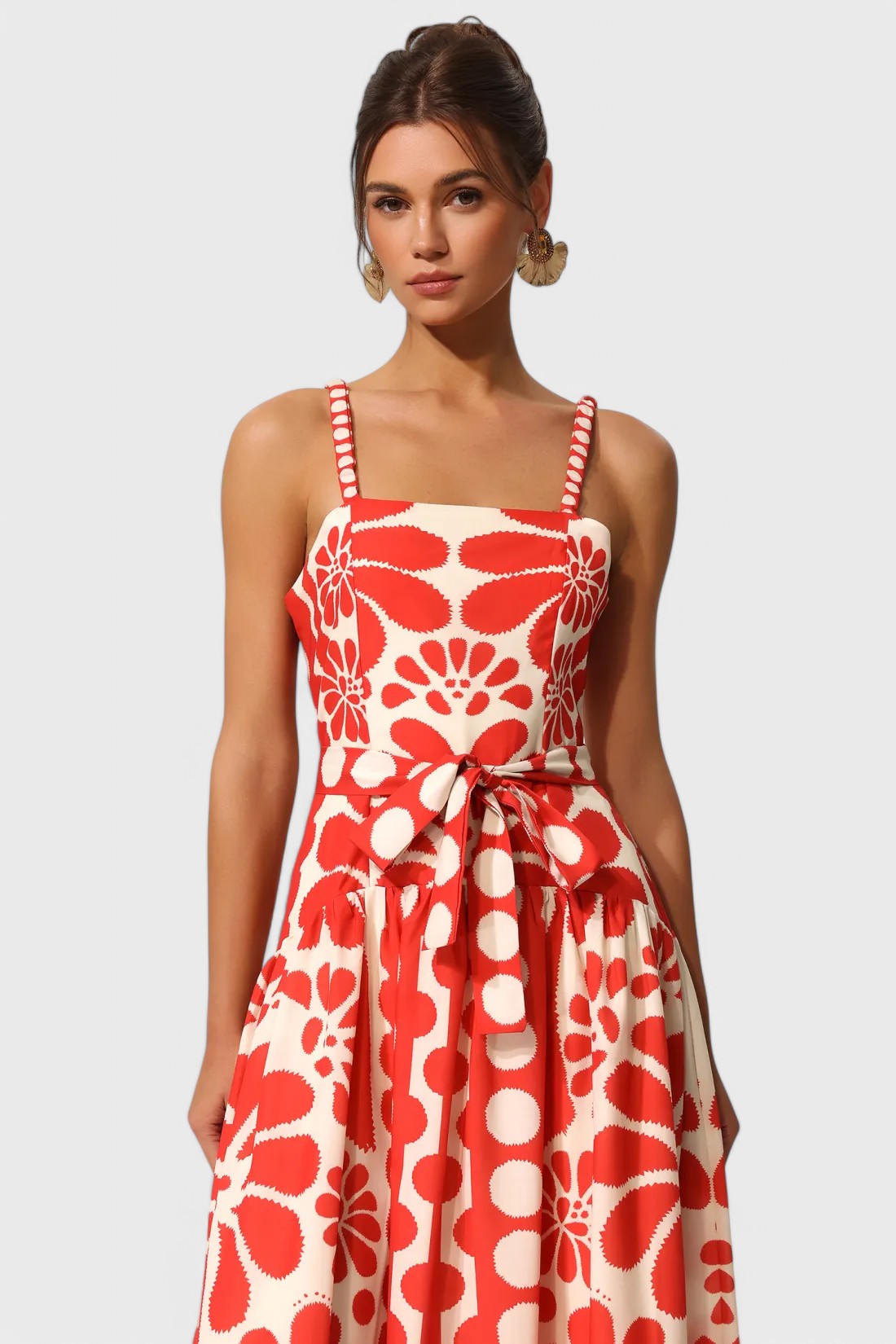 Sleeveless Floral Print Bow Maxi Dress
