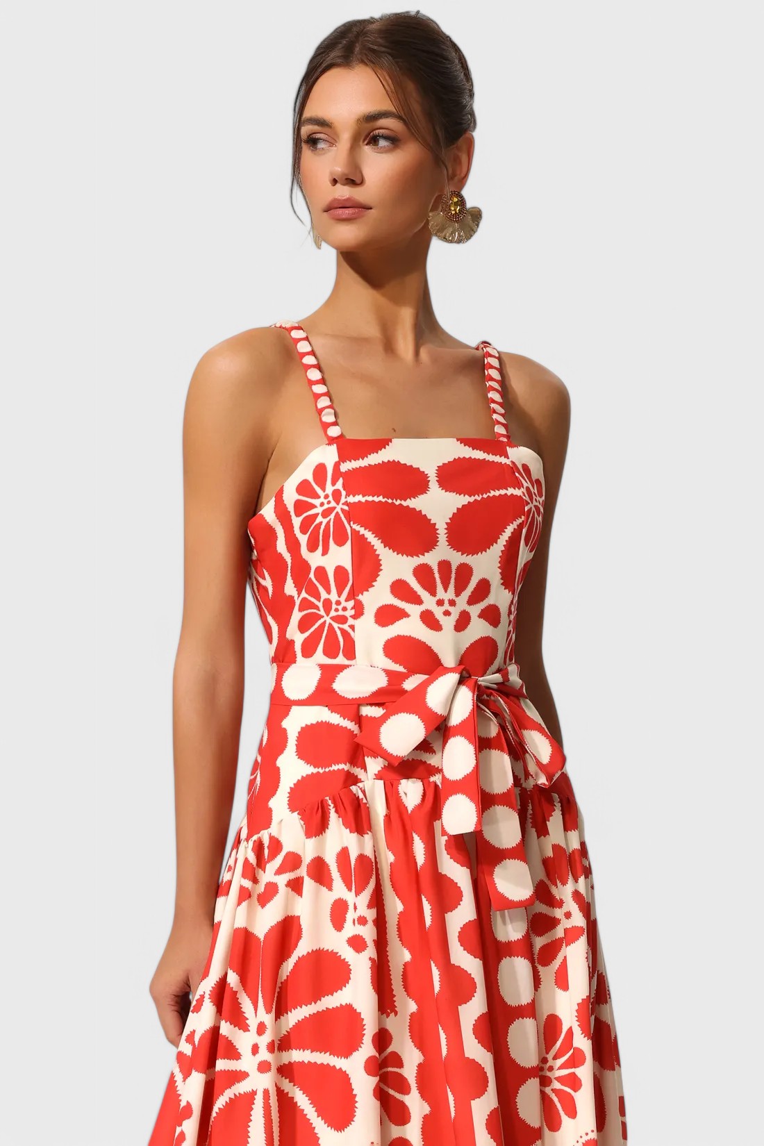 Sleeveless Floral Print Bow Maxi Dress