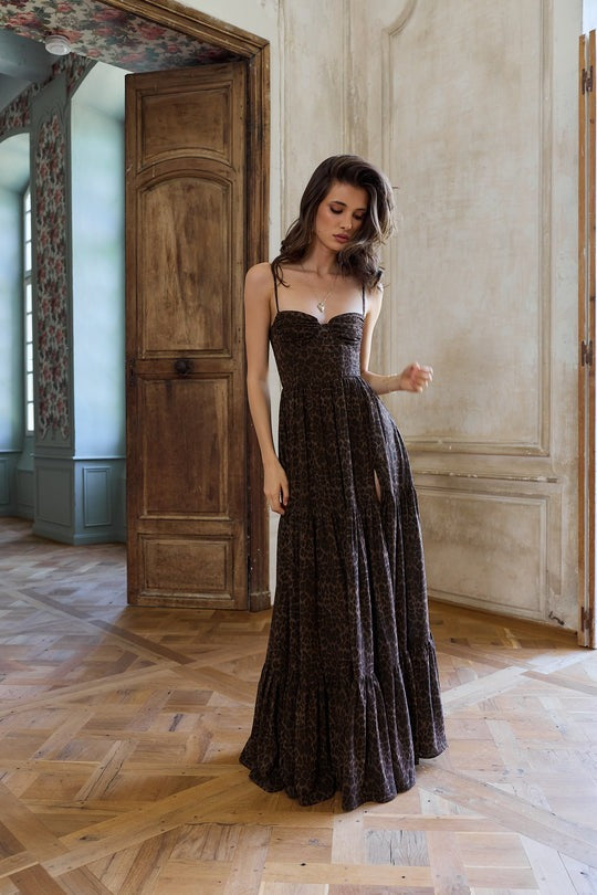 Dark Leopard Print Maxi Dress with Slit – Gwen