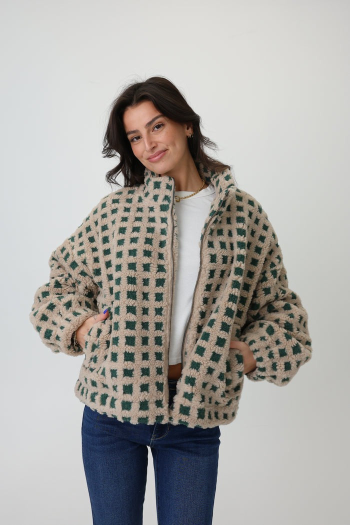 Cozy Checkered Sherpa Zip Jacket