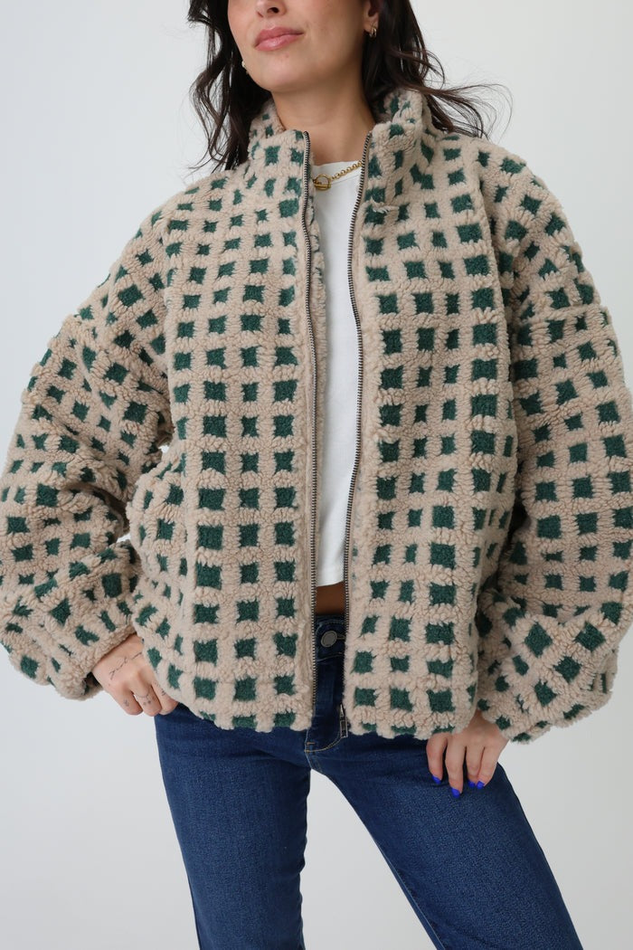 Cozy Checkered Sherpa Zip Jacket